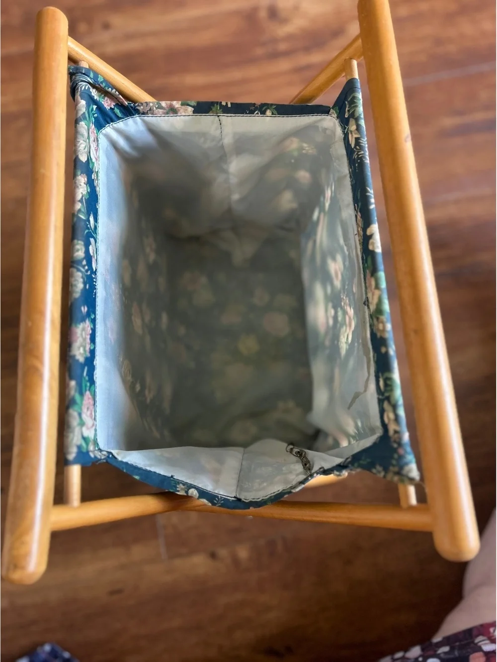 Vintage Floral Fabric and Wood Folding Storage Basket